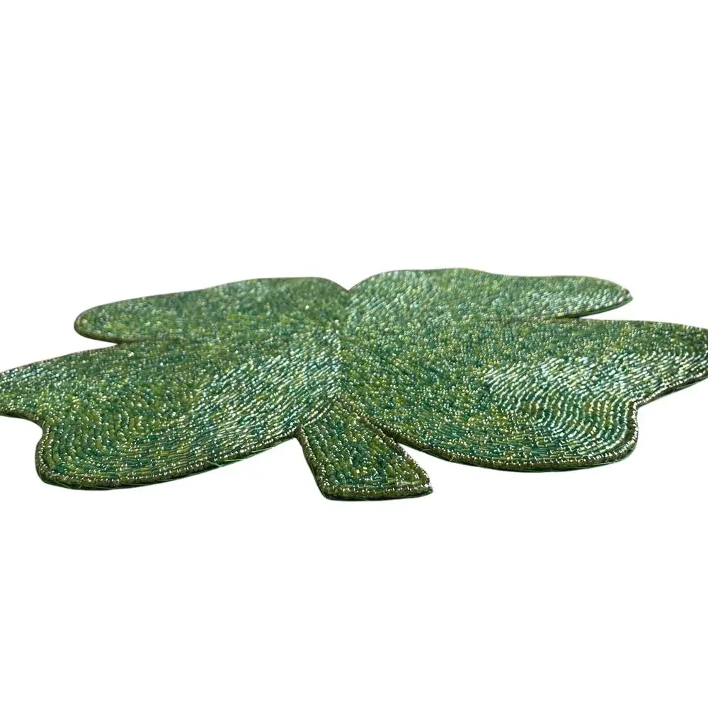 Storehouse Green Beaded St. Patrick’s Shamrock Placemat Charger 15in New